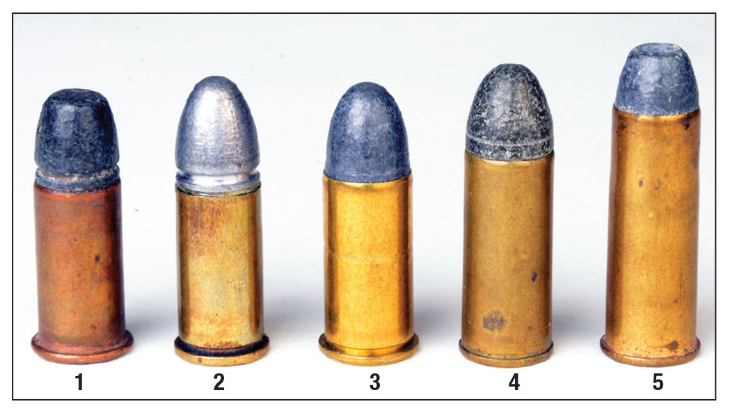 These were the 44 cartridges chambered by S&W and/or Colt in its 1870s vintage revolvers: (1) 44 Henry Rimfire, (2) 44 S&W American, (3) 44 S&W Russian, (4) 44 Colt and (5) 44 WCF (44-40).